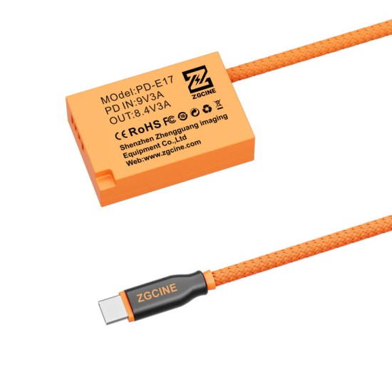 ZGCINE (USB-C) PD to LPE17 for Canon Dummy Battery Cable(braided wire）